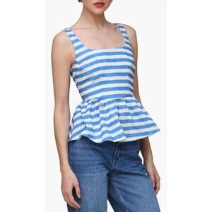 Avec les Filles Stripe Corset Peplum Top, Blue/Cream, Size Large NWT